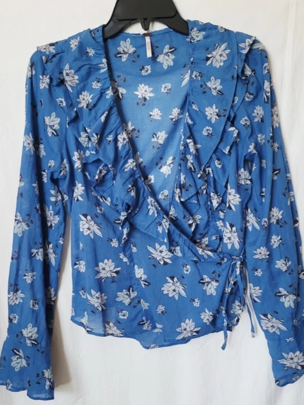 Free People Amanda Ruffle Soft Cotton V-Neck Wrap Floral Flower Blouse Top